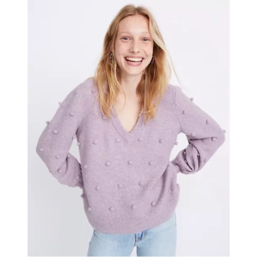 Madewell Dashwood Bobble V-Neck Sweater - Lavender